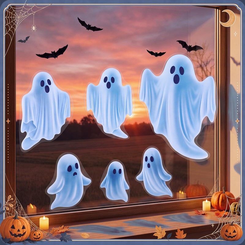 6 Pcs Halloween Ghost Window Clings Decoration for Halloween Party