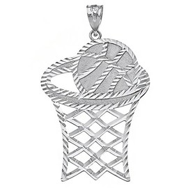 Claddagh Gold Textured 925 Sterling Silver Hoop and Basketball Pendant (1.80")