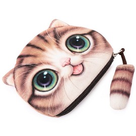 Fluffy Money Purse / Wallet / Coin Pouch for young Girls and Ladies with cute Cats Theme (Animal Print Design), sweet Cat-Ears and Soft Tail (Colour: Brown)