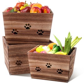 AceOrbit 3 Pack Rustic Wooden Crates Farmhouse Handmade Storage Boxes with Handles, Large Decorative Display Crates, Durable Hollow Claw Design, Stackable & Nestable for Home Decor