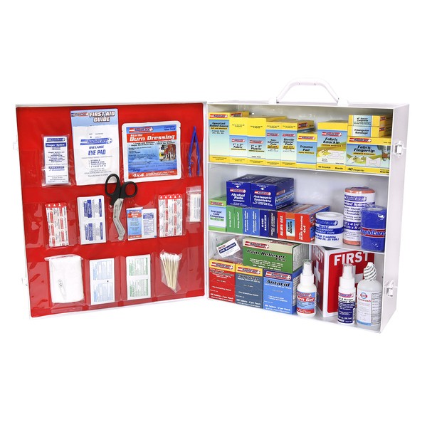 Rapid Care First Aid 80098 3 Shelf All Purpose First Aid Kit Cabinet, Class A+, Exceeds OSHA/ANSI Z308.1 2015, Wall Mountable