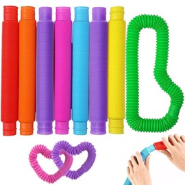 Vanblue Large 8 Pcs Pop Tubes Sensory Fidget Tubes Summer Toddler Toys Party Favors with Autism Classroom Prizes Gifts Goodie Bag Stuffers Anxiety Stress Relief Toys for Kids Adults