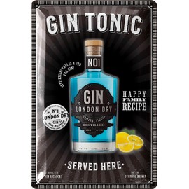 Tin Signs Retro Bar Decoration - Bar Sign Gin Tonic Served Here - Cocktail Sign with Funny Sayings as a Gift - Metal Signs Vintage as Alcohol Accessories - Decoration Kitchen 20 x 30 cm