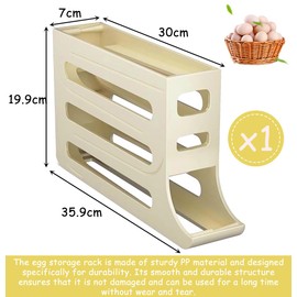 Egg Holder for Refrigerator, 4 Tiers Automatic Rolling Egg Container for Fridge, Large Capacity, Egg Holder for 30 Eggs, Fridge Organiser for Egg Storage (Beige)