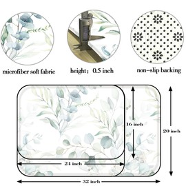 Accnicc Eucalyptus Leaf Bathroom Rugs Mat Sage Green Spring Botanical Watercolor Plants Bath Rug 32 x 20 in Water Absorbent Non Slip Washable Shower Mat Memory Foam Bath Mats for Bathroom Decor