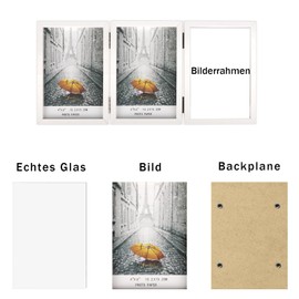 AVEAX Picture Frame for 3 Photos 13 x 18 cm Hinged Wooden Photo Frame with Glass Front White