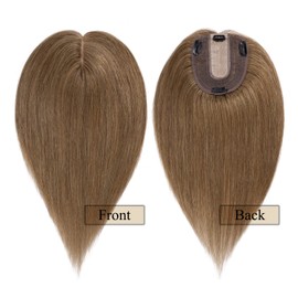 MY-LADY Human Hair Toppers for Women Real Remy Hair 130% Density 10 * 12CM Silk Base No Bangs Clip in Hair Pieces Straight Top Hairpiece for Thinning Hair 12 Inch #06 Light Brown