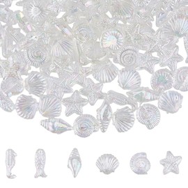 SOFPLATE 300Pcs Ocean Animal Beads Bulk Starfish Bead Charm White Plastic Sea Summer Beach Snail Fish Conch Jellyfish Seashell Spacer Beads for Jewellery Making Bracelets Earrings Necklaces DIY Crafts
