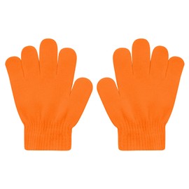 DOOVID Kids Knit Gloves Full Fingers Winter Gloves for Little Boys Girls Stretchy Warm Magic Gloves Age 5-11 Orange One Size