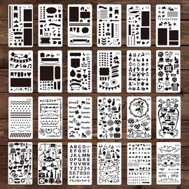DXIA 24 Pack Journal Stencils, Mixed Journal Stencils Kit, Portable Planner Stencils, Stencils for Crafts Reusable, Bullet Journal DIY Accessories for Journals, Albums, Scrapbook