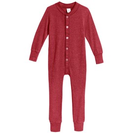 City Threads Little Boys and Girls' Union Suit Thermal Underwear Set Long John Onesie Footie Perfect for Sensitive Skin and Sensory Friendly SPD, Red, 3T