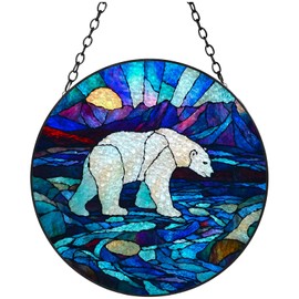 Stained Glass Suncatcher Polar Bear and River Handmade Window Hangings Colored Glass Suncatcher Crafts Kits for Indoor Garden Christmas Decoration 16x16cm-2
