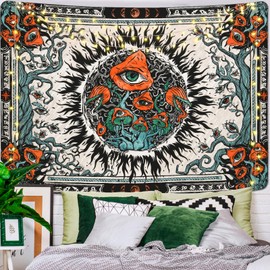 Invoibler Mushroom Eye Tapestry Mandala Sun Vines Moon Wall Decor Large Aesthetic Wall Hanging for Bedroom(51.2 x 59.1 inches)