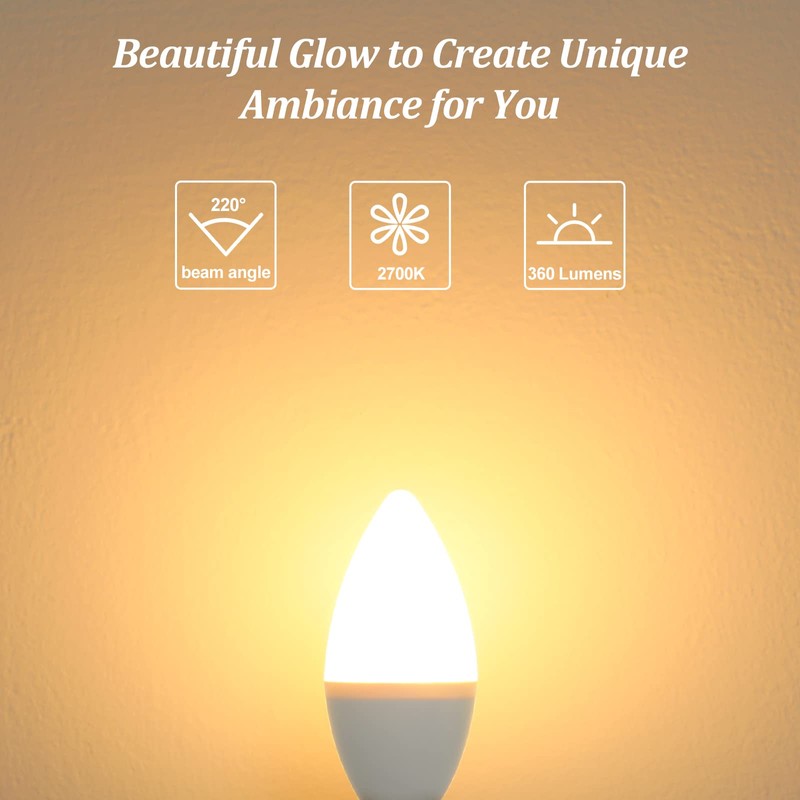 Brightever E12 LED Candelabra 40 Watt Equivalent Light Bulbs, 4W