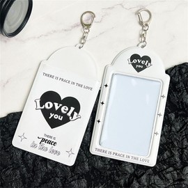White Cartoon Keychain ID Card Cover – Photocard Holder with Pendant, Protective Sleeve for Bus Pass, Credit, and ID Cards, 3-Inch Idol Photo Protector, Stationery Card Bag for Travel and Daily Use