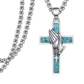 Fuguangju Cross Necklace for Men Women 925 Sterling Silver Praying Hands Necklace Serenity Prayer Religious Jewelry Gifts for Men Women