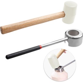YiePhiot Coconut Opener Tools with Hammer, Super Safe & Easy to Open Young Coconuts Tool, Food Grade Stainless Steel Coconut Opener Set, Rubber Mallet with Handle(White)
