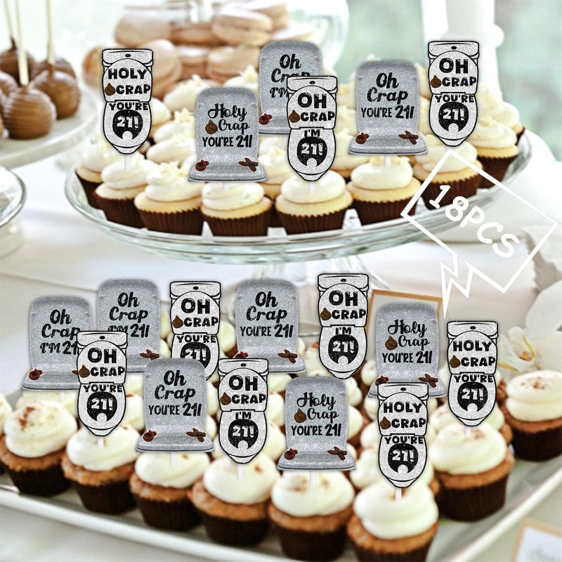 18pcs Glitter Poop Fly Toilet Dessert Cupcake Topper Pick for
