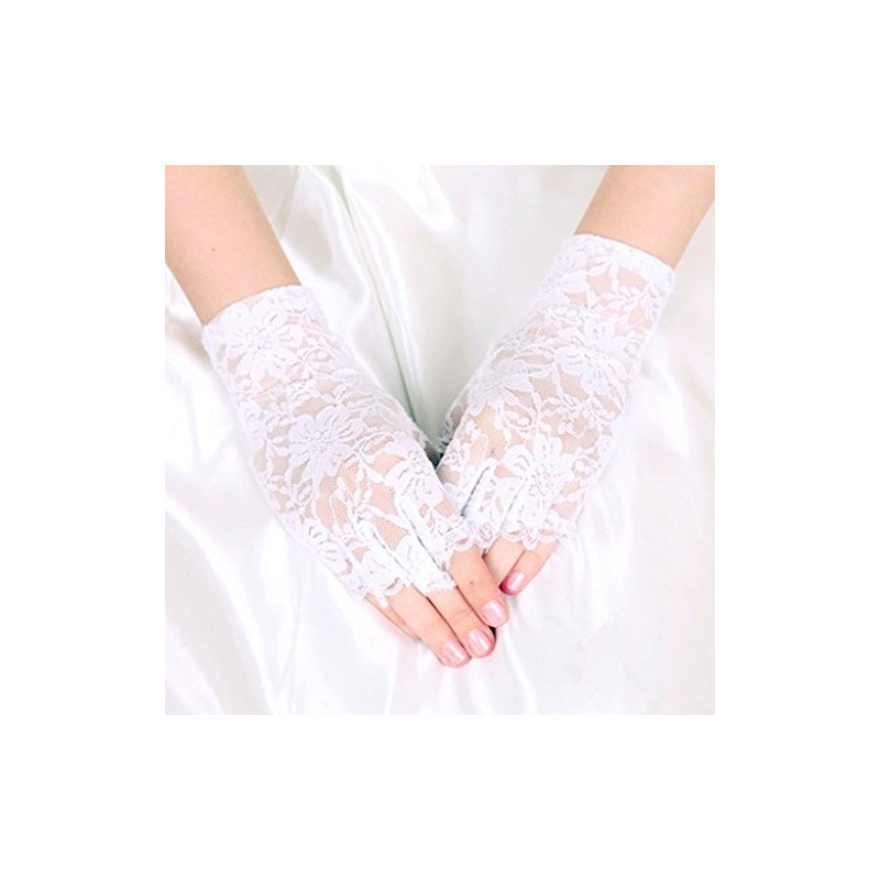DreamHigh Women Wrist Length Lace Half Finger Gloves (White)
