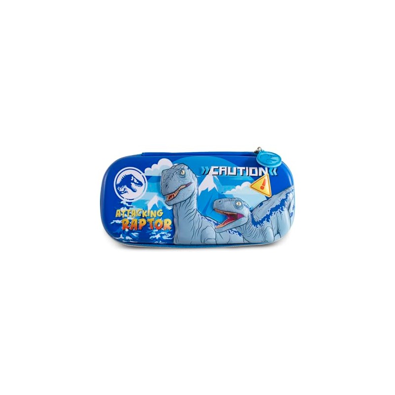 Estuche Escolar estilo Dinosaurio, Lapicera Color Azul, con Compartimentos Internos