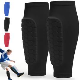 Shin Defender Shin Guards Kids - 1-Pair Soccer Shin Pads with Honeycomb Compression Sleeves for Football, Baseball, MTB & Kickboxing 4-6 6-8 8-10 10-12