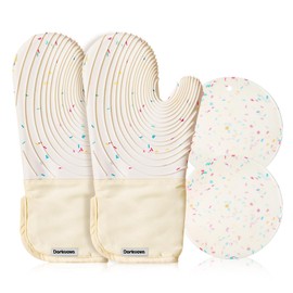 Dorkuova Silicone Mitts Oven,Silicone Oven Mitts Pair,Oven Gloves, BPA-Free, Long Cooking Mitts,Oven mits/Glove Set for BBQ, 4 Pieces (Milky White)