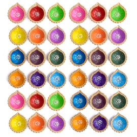 SATVIK 24 Pc Multicolor Clay Diya Terracotta Dia Traditional Puja Vilakku Oil Lamp Natural Mitti Diya Tea Light Welcome Diwali Deepawali Navratri Pooja Décorations Decor Indian Housewarming Gift Items
