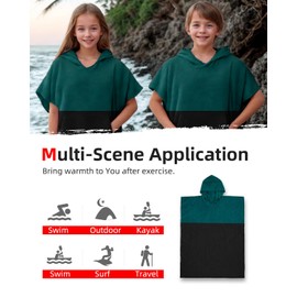 Abahub Surf Poncho Changing Robe with Hood, Thick Quick Dry Microfiber Wetsuit Changing Towel for Surfing Beach Swim Outdoor Sports Kids, Absorbent Wearable Towel Cover Up(Sea Blue/Black)
