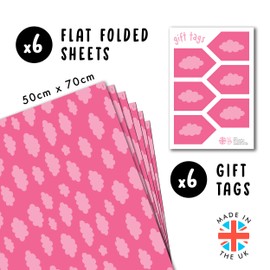 Pink Wrapping Paper - 6 Sheets Baby Shower Christmas Wedding Anniversary Wrapping Paper - Cloud Wrapping Paper - Girls Birthday Wrapping Paper - With Tags