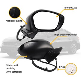Dasbecan Passenger Right Side Mirror Compatible with 2022-2025 Honda Civic With Power Glass, Manual Folding, Match to Crystal Black Pearl Replaces# HO1320350 76208T20A01 (3Pins)