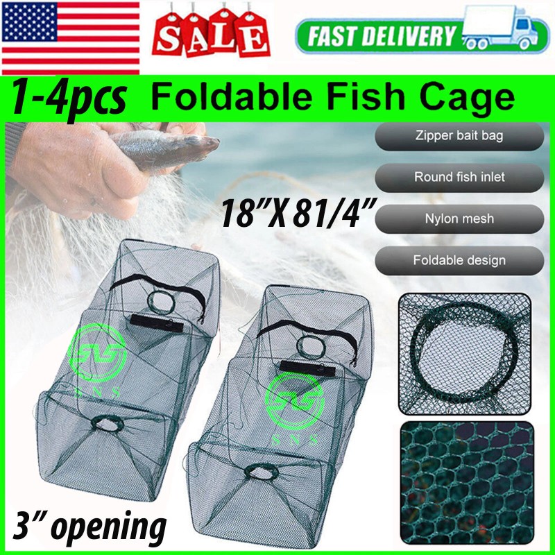 SNS 1-4pcs Fishing Bait Trap Fish Net Cast Cage Crab