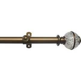 PowerSellerUSA Gold/Crystal Decorative Telescopic Metal Curtain Rod with Contemporary Ultra Durable Polyresin Finials - Adjustable Size: 28" to 48"
