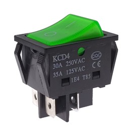 Yoiilnz 30A 250VAC/35A 125VAC KCD2 KCD4 Rocker Switch DPST 4 Pin Green Lighted 120V Rocker Toggle Switch ON Off Heavy Duty 4Pack