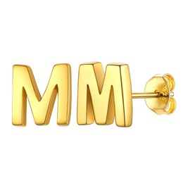 ChicSilver Letter M Stud Earrings Gold Plated Tiny Earring Initial Studs Name Jewelry for Women
