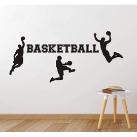 Art Teens Boys Room Basketball Decor Sticker Sports Basketball Player Vinyl Wall Decal Removable Kids Room Wall Murals YO-29 (Black, 17x36 inch)