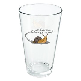 LOGOVISION Snail Trail Slow Down 16 oz Pint Glass, Tempered Glass, Printed Design & A Perfect Fan Gift | Great for Cold Beverages, Soda, Water