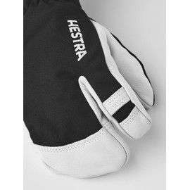 Hestra Army Leather Heli Ski Junior - Waterproof, Insulated Classic 3-Finger Leather Snow Glove for Winter, Skiing, Playing in The Snow for Kids and Youth, Black, 4