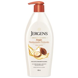 Jergens, Crema Corporal Argán Restaurador Profundo Humectante, 400 ml, con aceite de argán restaurador y vitamina E, infundido con aceite, probado por dermatólogos