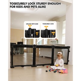 Patywaga Extra Wide Baby Gate Playpen with Heat-Resistant Mesh,3 Panel Foldable Baby Fence,Indoor/Outdoor Safety Barrier,Dog Playpen & Fireplace Gate