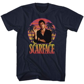 Scarface - Mens Miami Sunset T-Shirt, Size: XXX-Large, Color: Navy