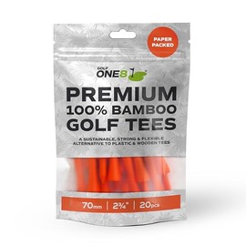 Golf One8 Orange Golf Tees | 2 3/4" Inch - 70mm | 20 Tees | Premium 100 Percent Bambo Orange Golf Tees | 100 Percent Bamboo | 100 Percent Sustainable | 100 Percent Biodegradable