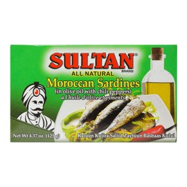 Sultan Moroccan Season Sardines in Olive Oil, 100% All-Natural, High Protein, No Additives, No Preservatives, Paleo, Carnivore, Keto Friendly, Zero Carb, Sealed Freshness 4.37oz