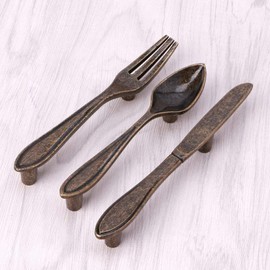 CENGOOD 3-Pack Cabinet Pulls Spoon Knife Fork Shape Door Handles Hole Center 3" Bronze