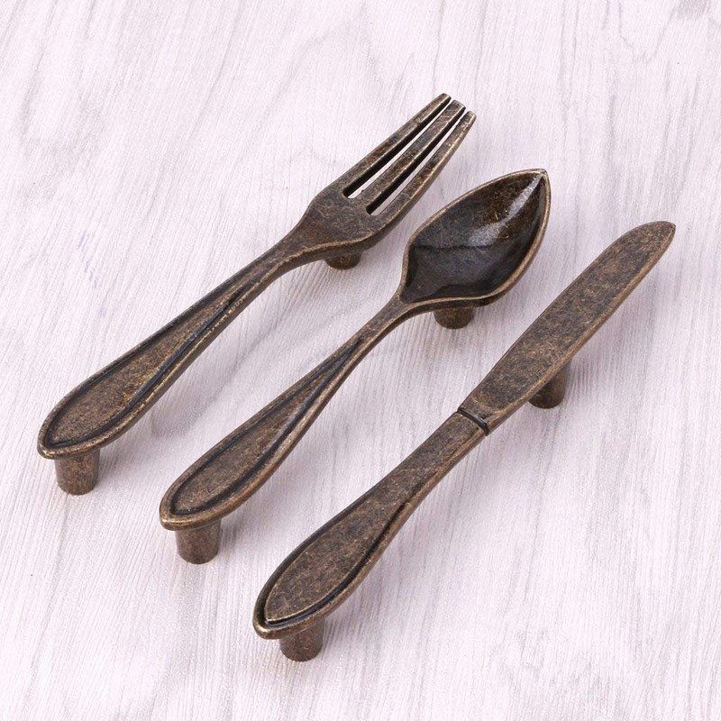 CENGOOD 3-Pack Cabinet Pulls Spoon Knife Fork Shape Door Handles