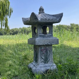 GRASOLAR 23.6’’High Asian Orchid Pagoda Statue Miniature Tower Lantern Garden Decoration Figurines Outdoor Japanese Decoration Zen Courtyard Landscape