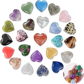 DALAETUS Pack of 24 Heart Stones, Healing Crystal Gemstones for Lovers, Love Heart, Natural Colourful Crystals Stones for Meditation, Chakra, Reiki, Energy Balancing, Balancing, Valentine's Day