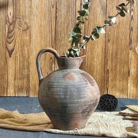 TDIAVH Ceramic Rustic Farmhouse Vase with Handle, 8.86 Inch Large Vintage Vase for Flowers, Home Decor Textured Flower Vases for Bedroom, Living Room, Wedding, Thanksgiving