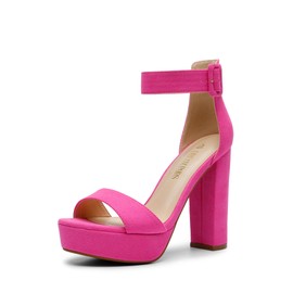 DREAM PAIRS Womens HI-LO High Heel Platform Pump Sandal Orinthia,Size 5,Hot Pink-Suede,HI-LO