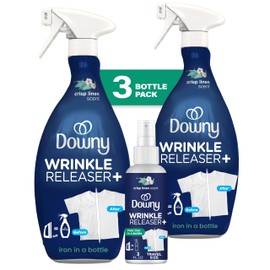 Downy Wrinkle Releaser Spray | All In One Wrinkle Release Spray, Odor Eliminator, Static Remover | Fabric Refresher & Ironing Aid for Clothes | 16.9 Fl Oz (Pack of 2) & 3 FL Oz, Crisp Linen Scent
