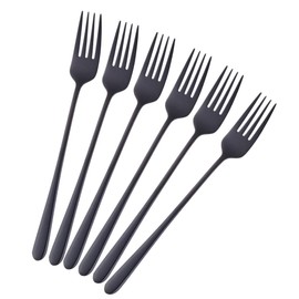 BISDARUN Stainless Steel Dinner Forks Pack of 6 Black Table Forks Long Handle 21.3 cm(8.4 inches) Korean Cutlery Forks Set for Steak Meat